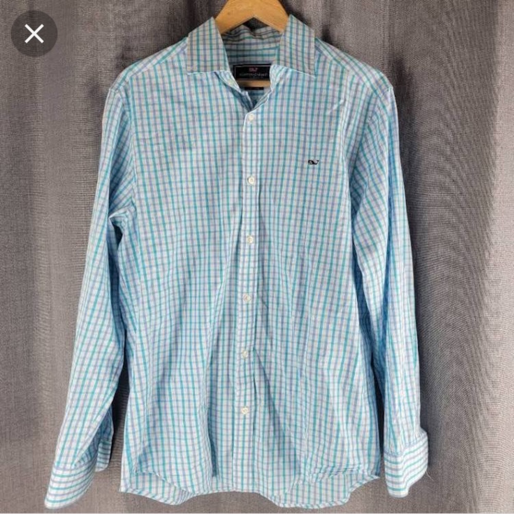 Vineyard Vines Slim Whale Shirt Coco Bay Crystal Blue - Medium